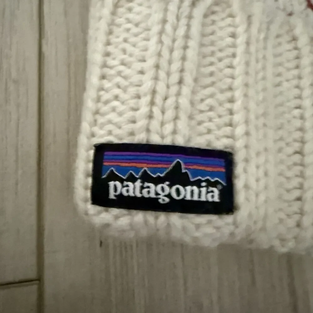Patagonia Recycled Wool Beanie Hat Cream Red Fair Isle Heart Fleece Lined